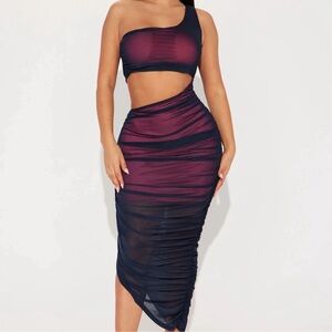 Fashion Nova Viola Aura Mesh Midi Cutout Dress Size XS